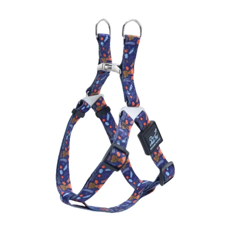 Navy bear printed adjustable H-style dog harness