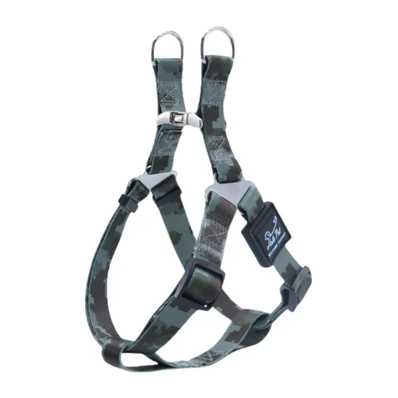 Green camouflage printed adjustable H-style dog harness