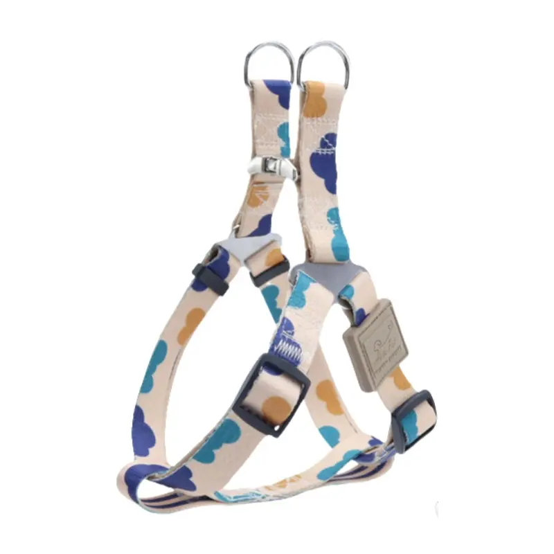Cream blue cloud printed adjustable H-style dog harness