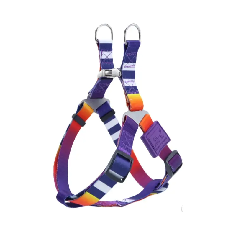 Purple orange gradient printed adjustable H-style dog harness
