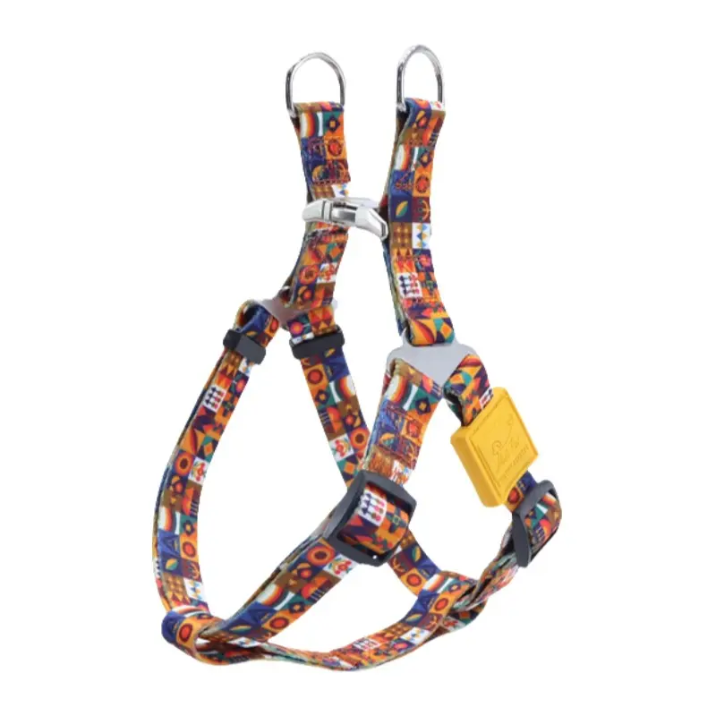 Multicolor patchwork printed adjustable H-style dog harness