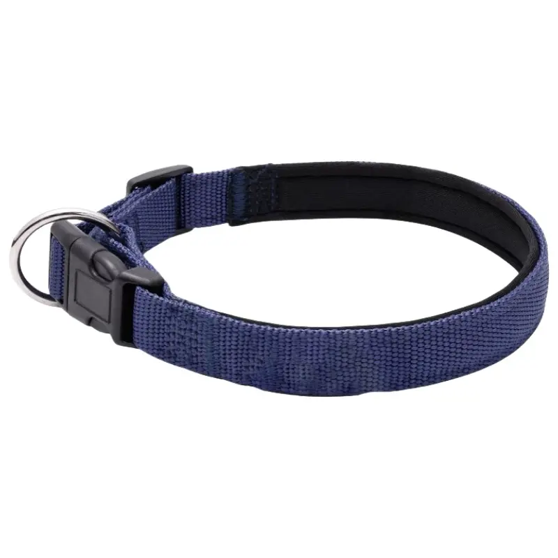 Blue padded nylon dog collar thumbnail