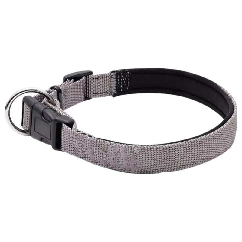 Gray padded nylon dog collar thumbnail