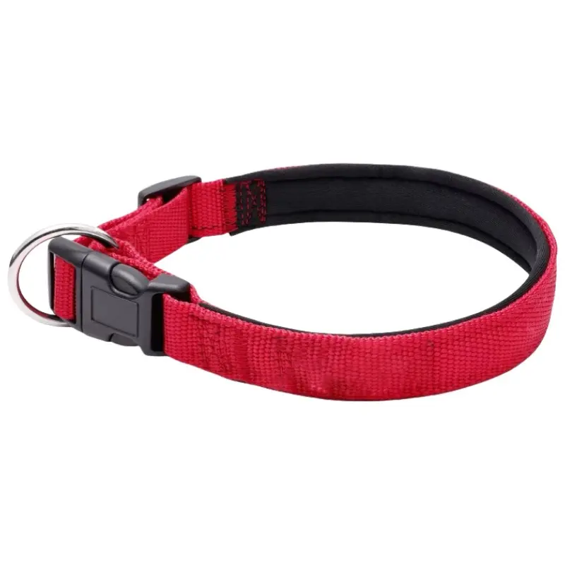 Red padded nylon dog collar thumbnail