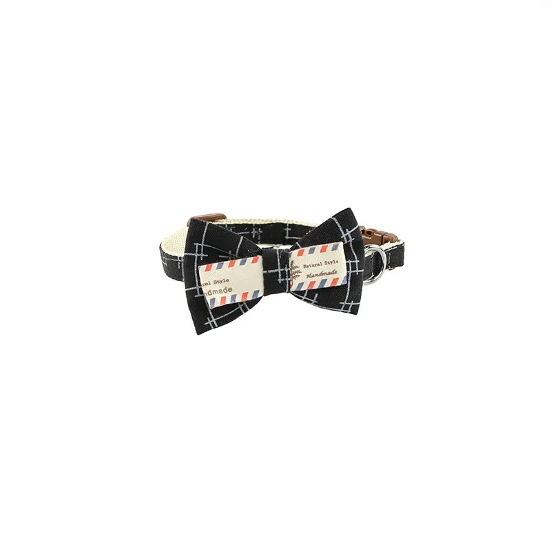 Black stripe printed bow tie dog collar thumbnail