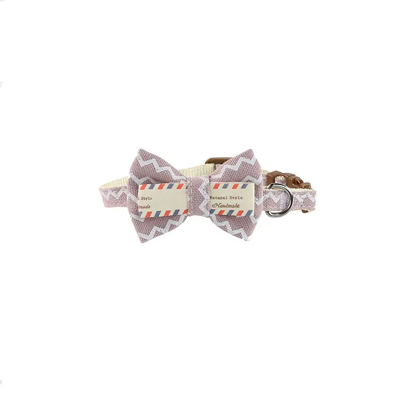 Light purple chevron printed bow tie dog collar thumbnail