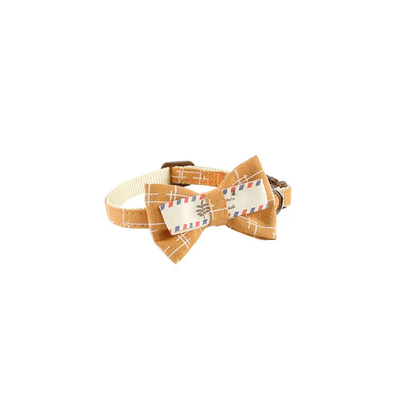 Orange stripe printed bow tie dog collar thumbnail