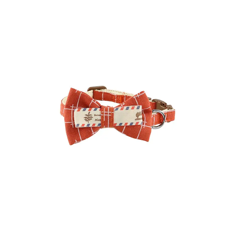 Red stripe printed bow tie dog collar thumbnail