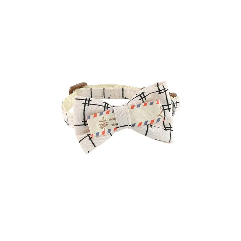 White stripe printed bow tie dog collar thumbnail