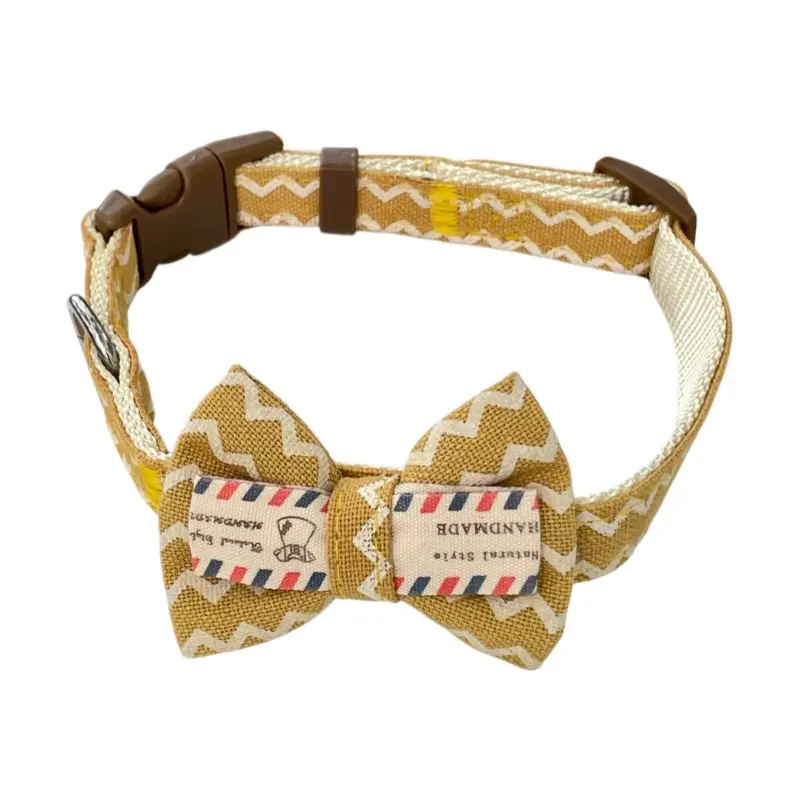 Yellow chevron printed bow tie dog collar thumbnail