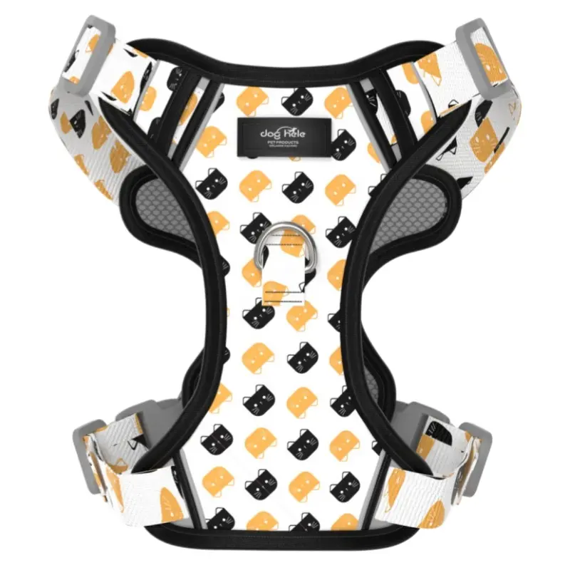 Black Cat printed padded dog harness thumbnail