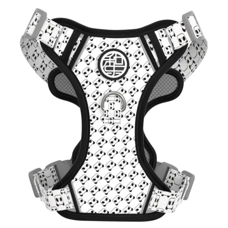 Black Panda printed padded dog harness thumbnail