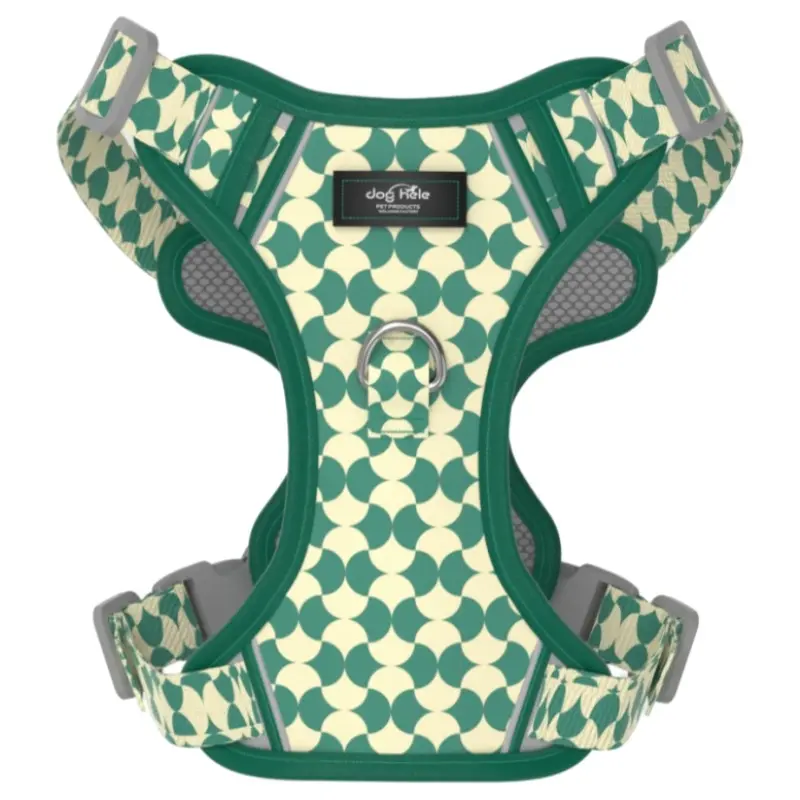 Green Semicircle printed padded dog harness thumbnail