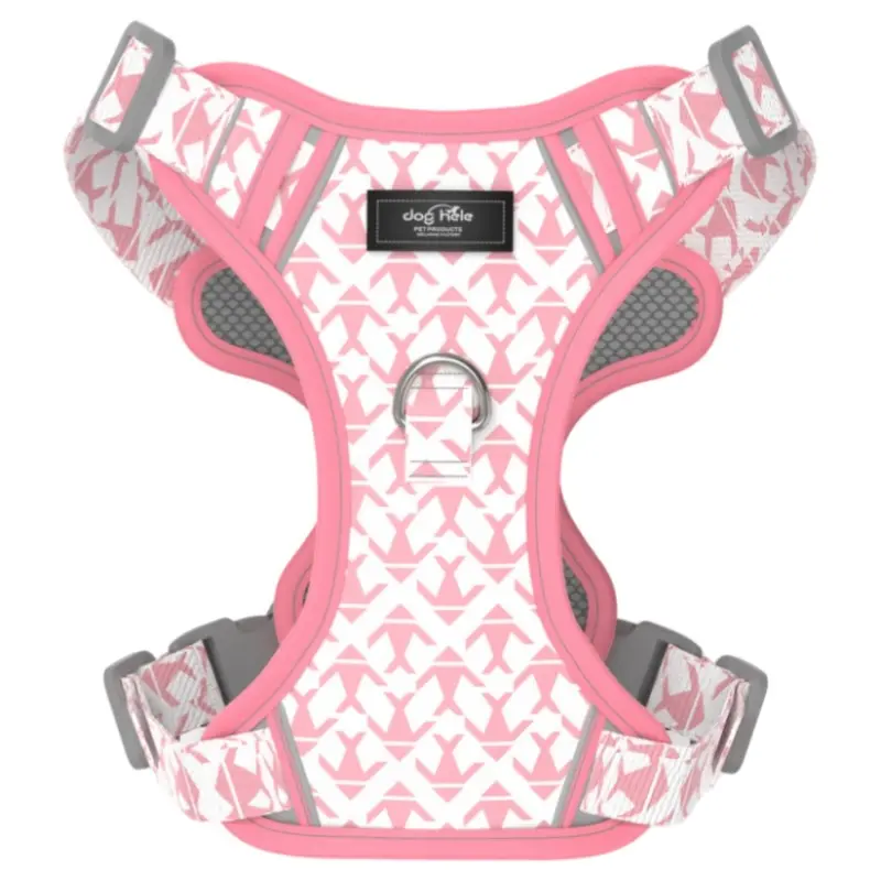 Pink Geometric printed padded dog harness thumbnail