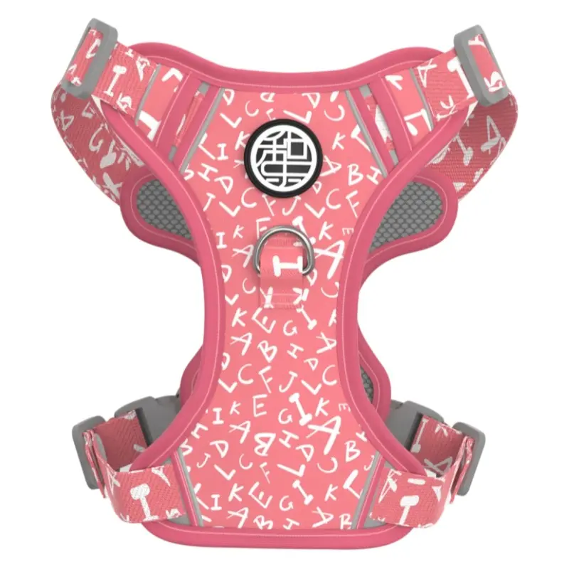 Pink Letter printed padded dog harness thumbnail