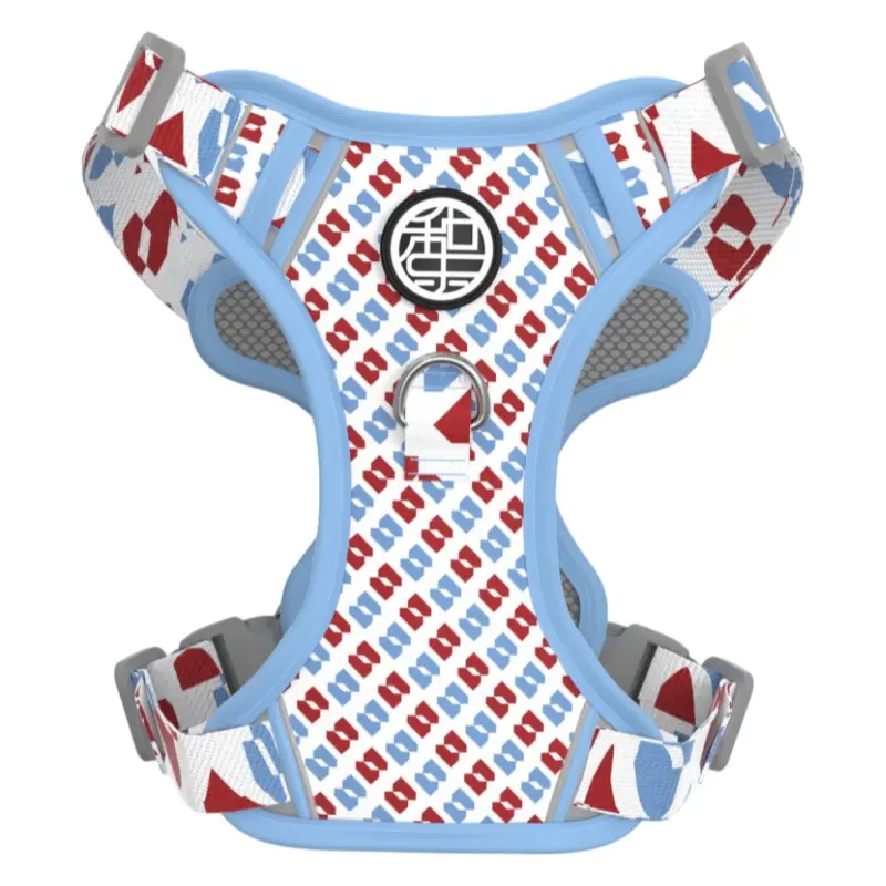 Red Blue Arrow printed padded dog harness thumbnail