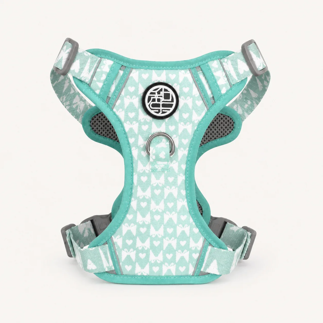 Mint bow print reflective mesh dog harness thumbnail
