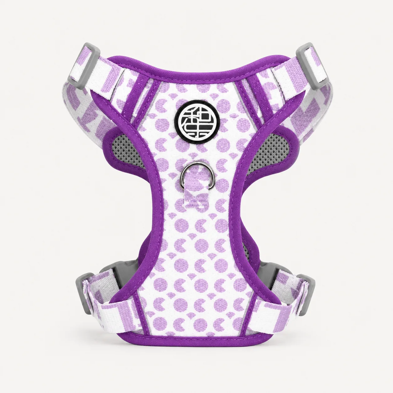 Purple geometric print reflective mesh dog harness thumbnail