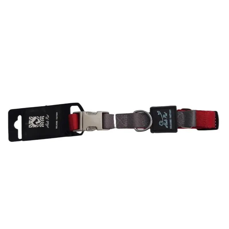 Burgundy / Gray two-tone metal buckle dog collar thumbnail