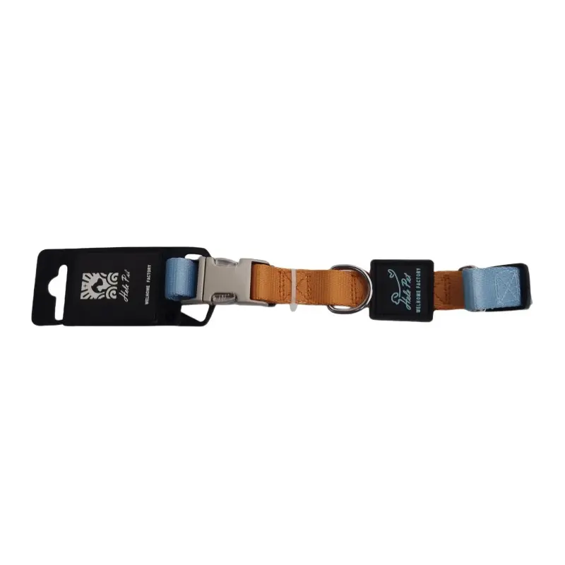 Light Blue / Brown two-tone metal buckle dog collar thumbnail