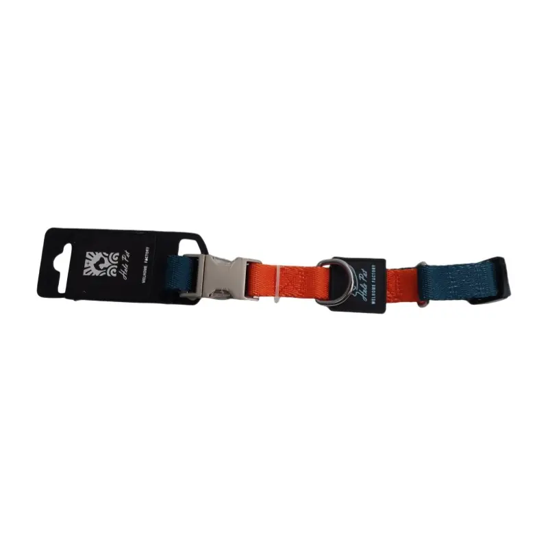 Orange / Dark Green two-tone metal buckle dog collar thumbnail