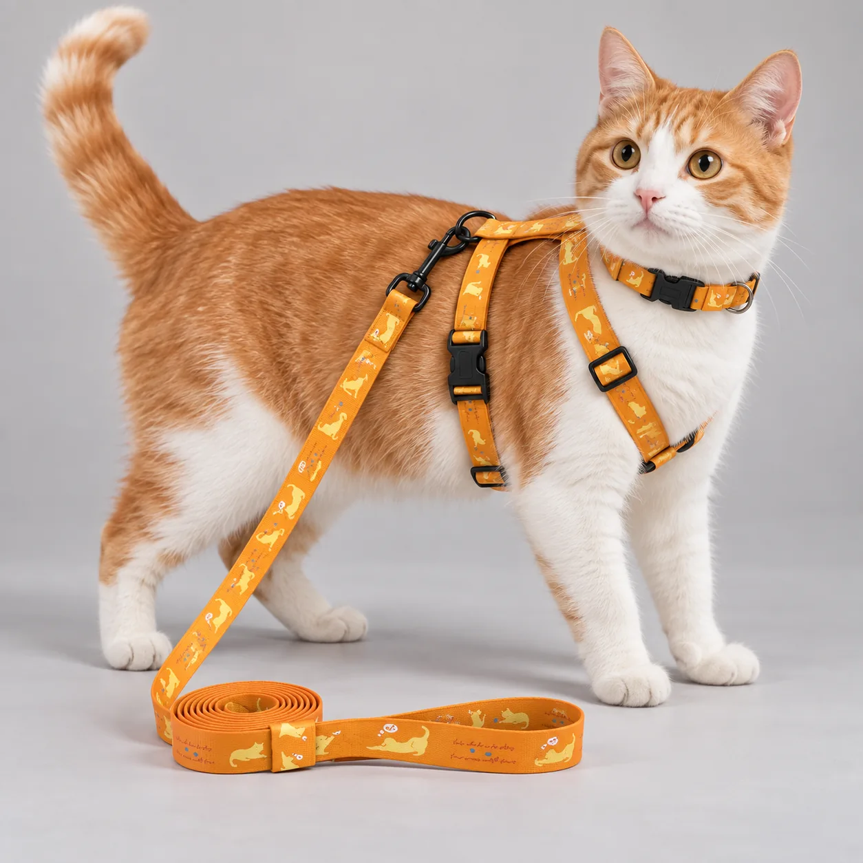 Cartoon Cat Print Three-Piece Walking Set — on-pet product visualization