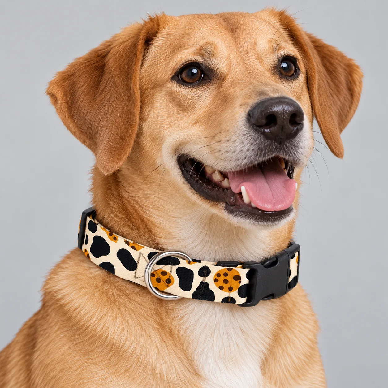 Cartoon Printed Adjustable Dog Collar — on-pet product visualization