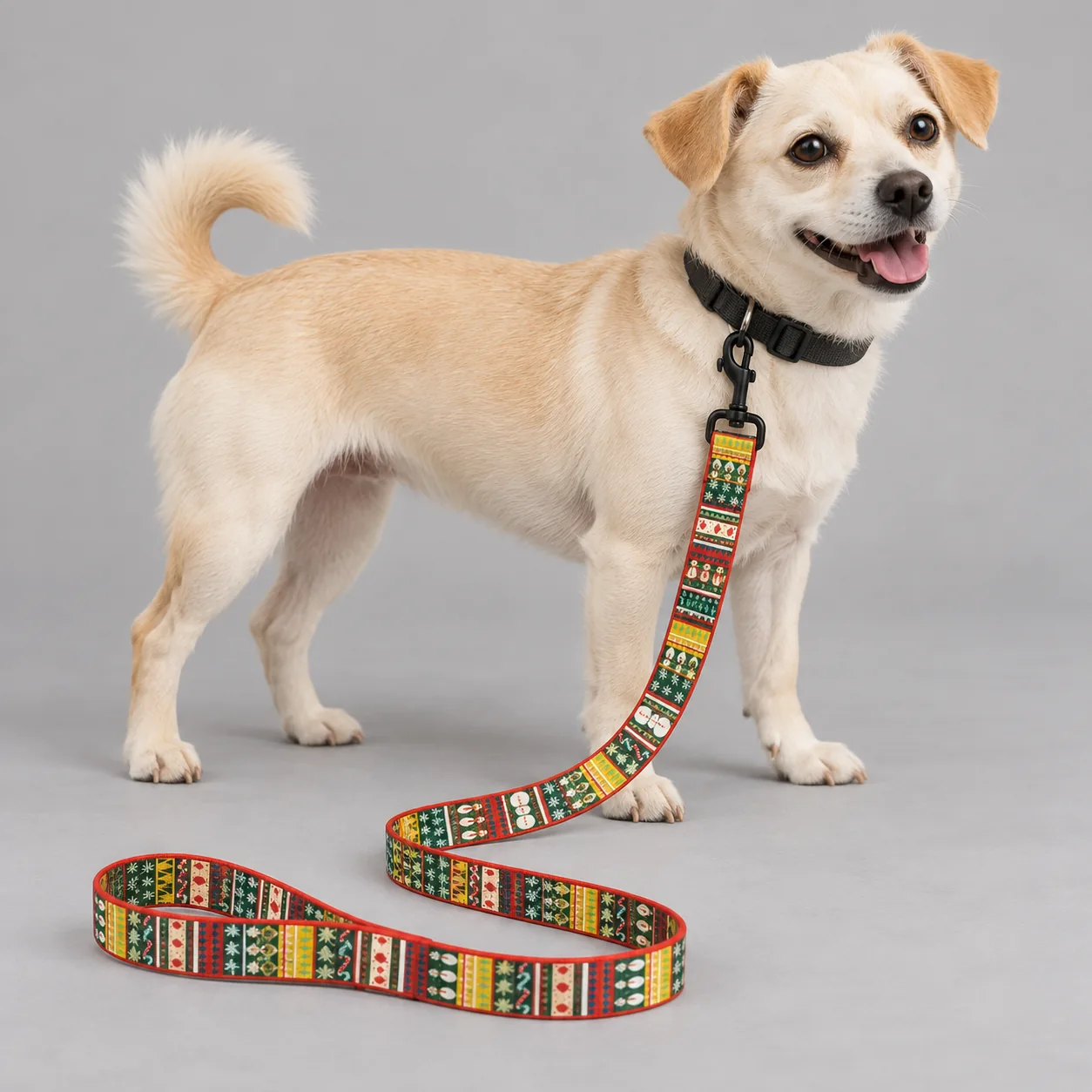 Christmas Printed Dog Leash — on-pet product visualization
