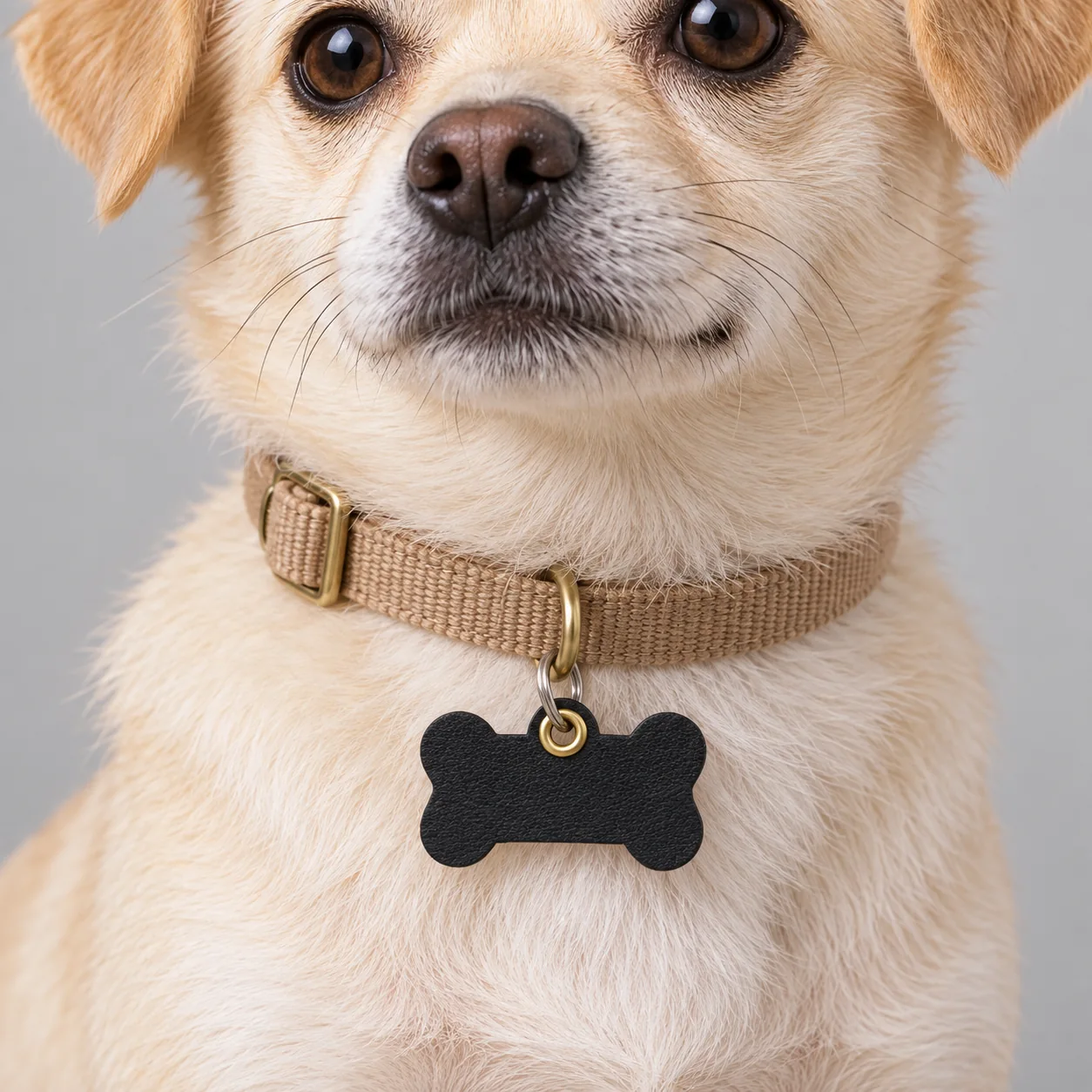 Custom Bone-Shaped Pet ID Tag — on-pet product visualization