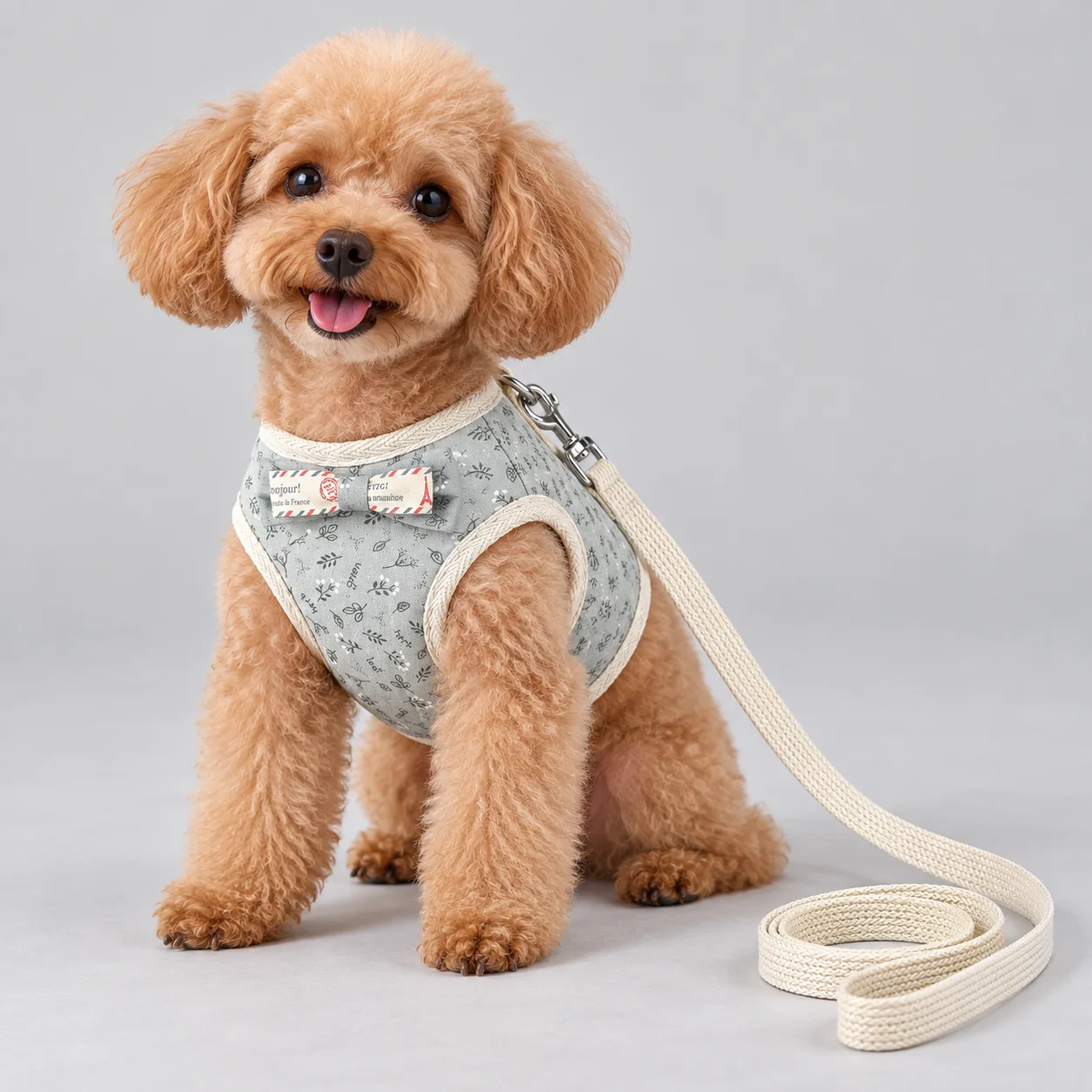 Floral Bow Tie Vest Harness and Leash Set — on-pet product visualization
