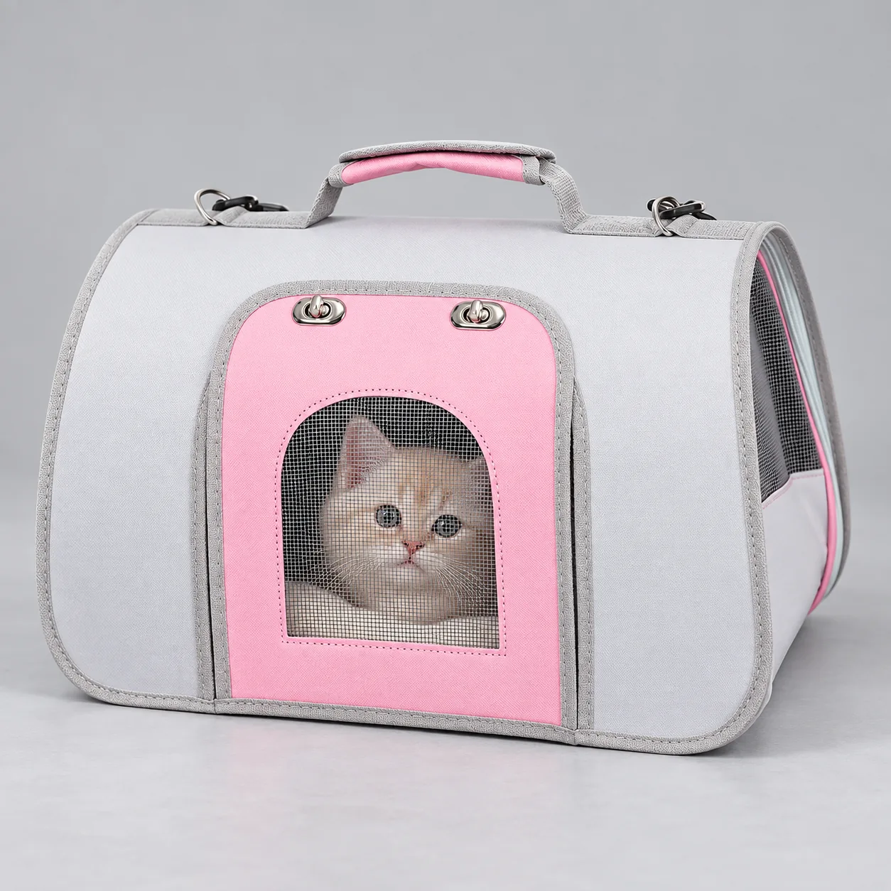 Foldable Mesh Pet Carrier — on-pet product visualization