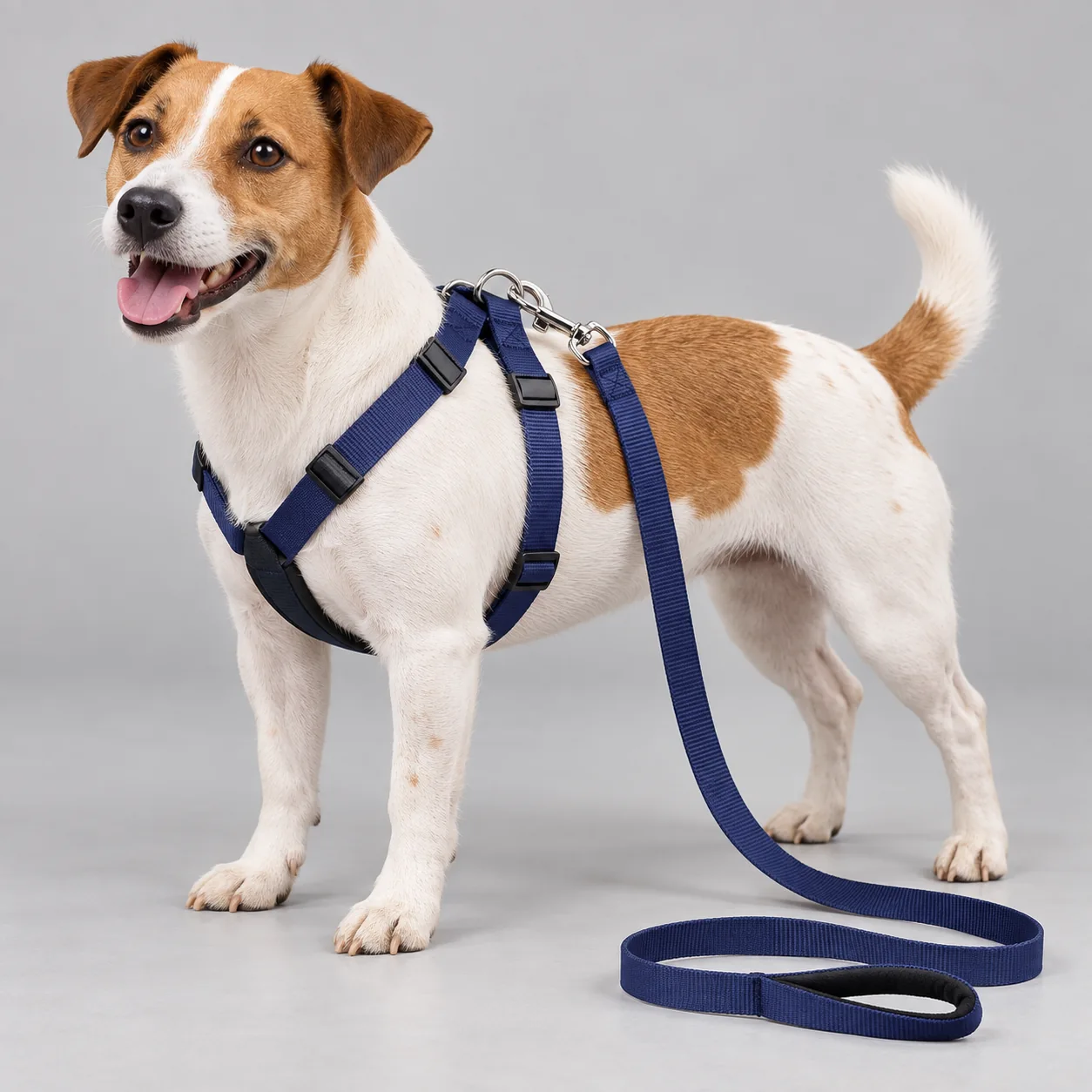 Neoprene Padded Harness and Leash Set — on-pet product visualization