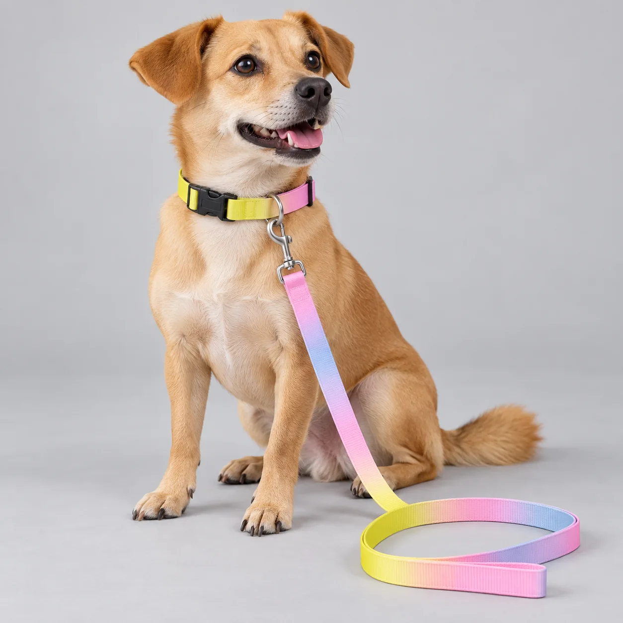 Ombre Gradient Dog Collar and Leash Set — on-pet product visualization