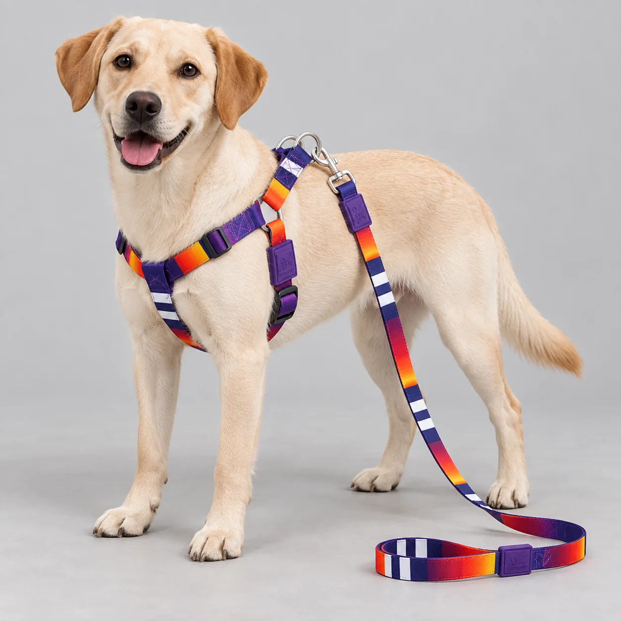 Printed Metal Buckle Harness and Leash Set — on-pet product visualization