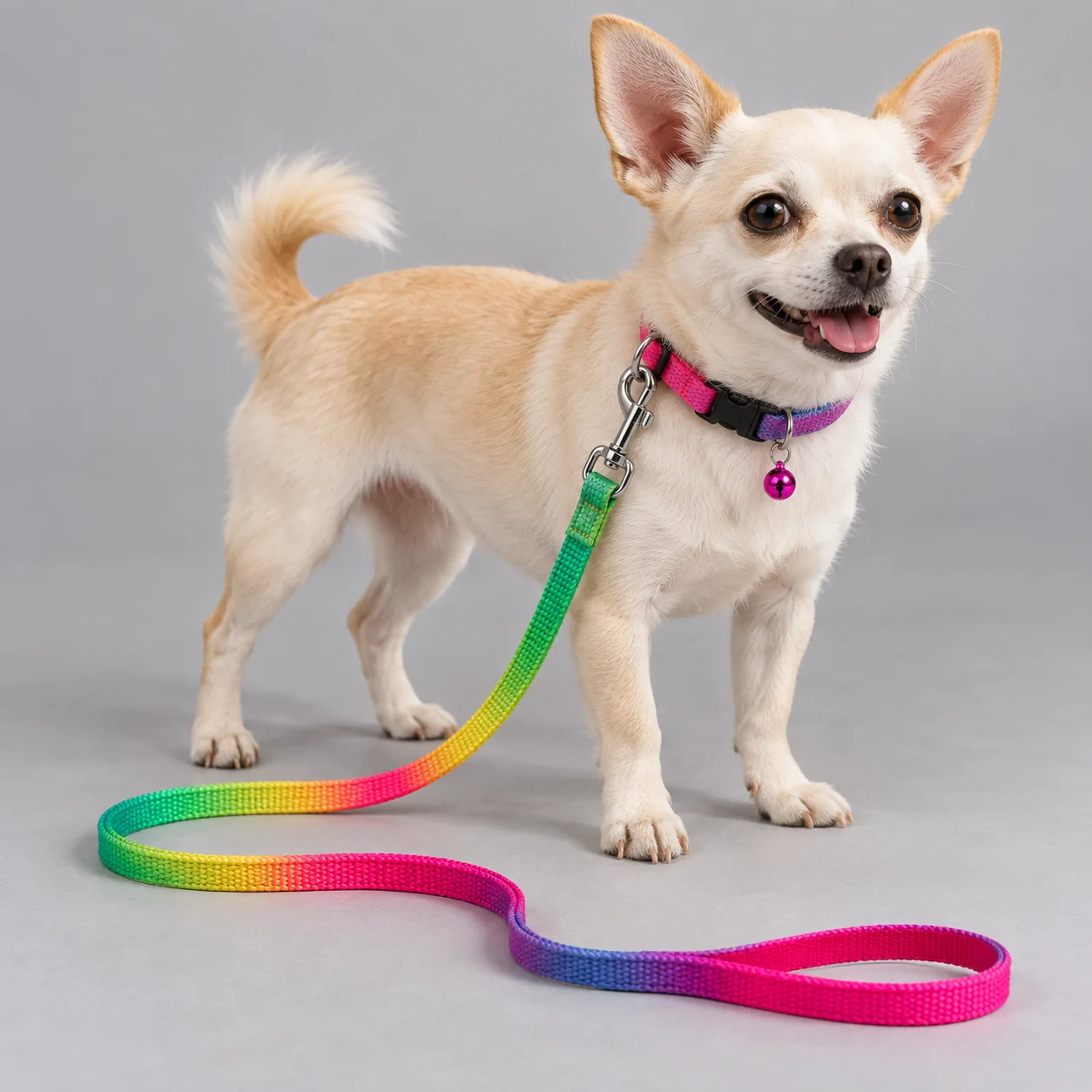 Rainbow Gradient Collar and Leash Set — on-pet product visualization