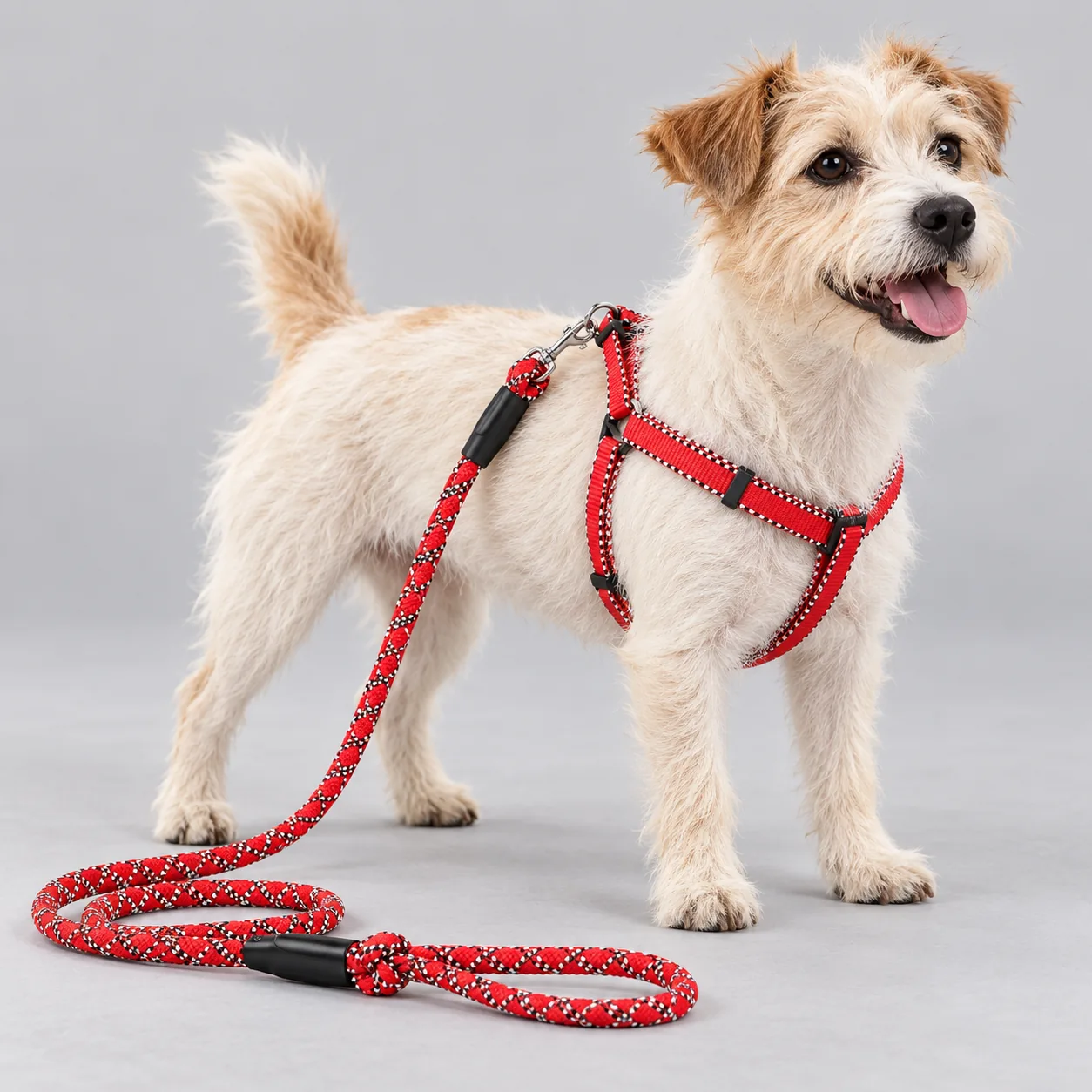 Reflective Braided Harness and Rope Leash Set — on-pet product visualization
