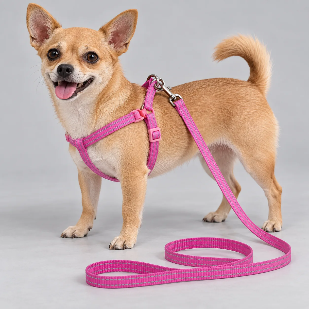 Reflective Nylon Dog Harness and Leash Set — on-pet product visualization