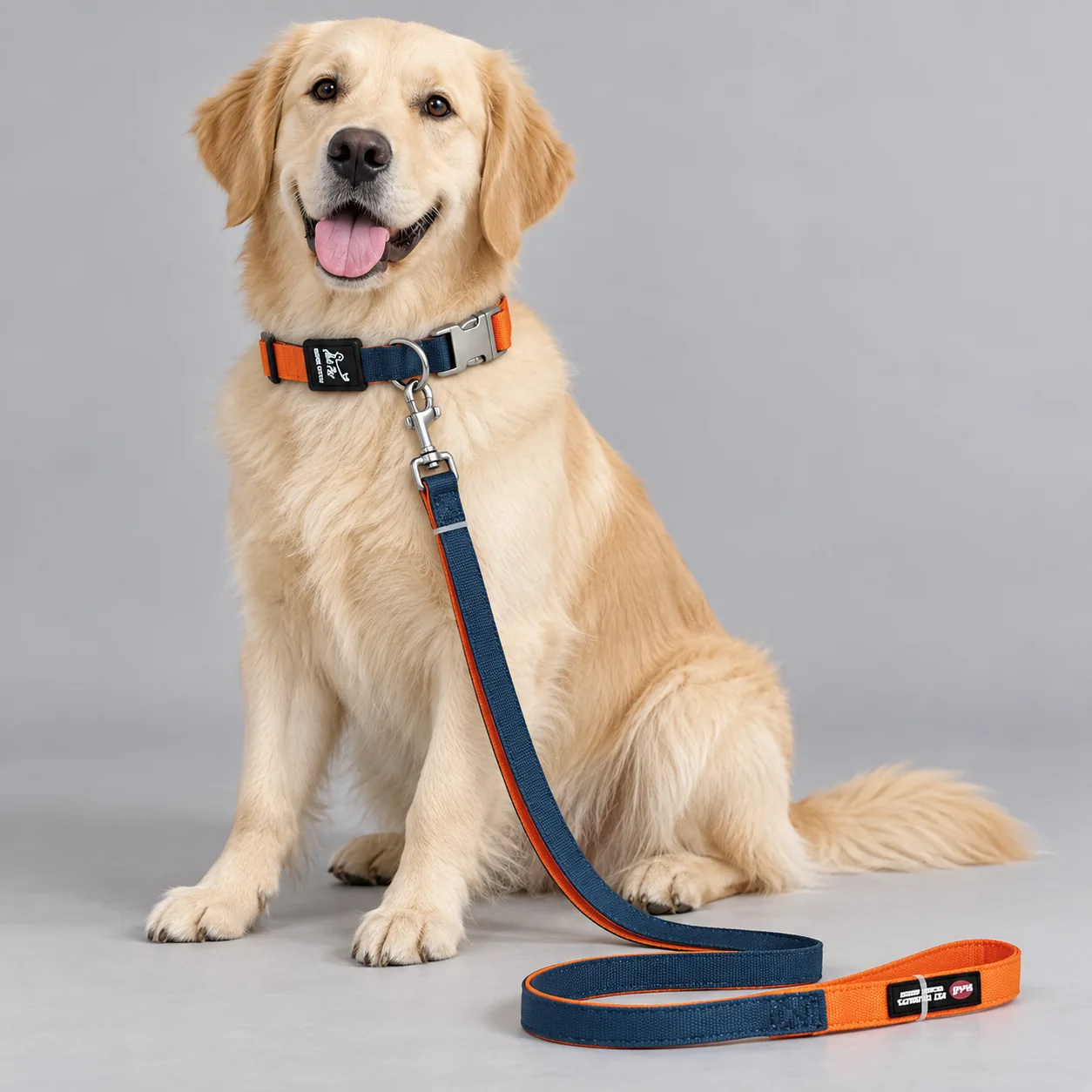 Two-Tone Metal Buckle Collar and Leash Set — on-pet product visualization