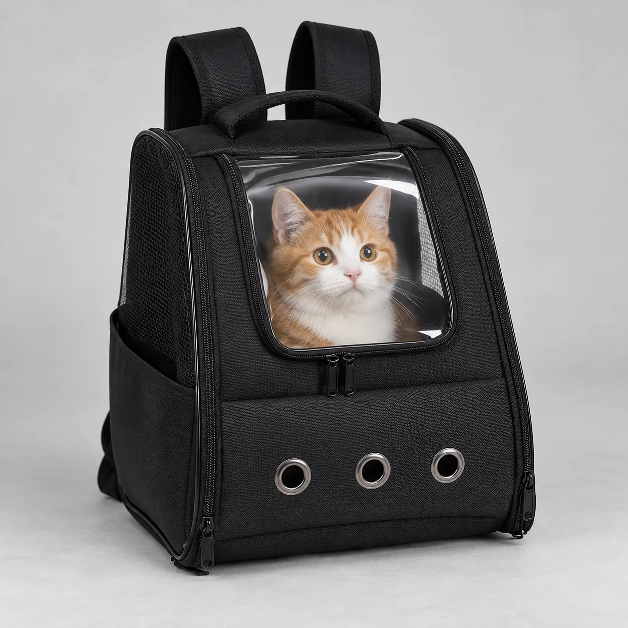 Ventilated Pet Carrier Backpack — on-pet product visualization