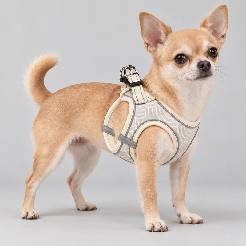 Cream Mesh Step-In Harness — on-pet product visualization