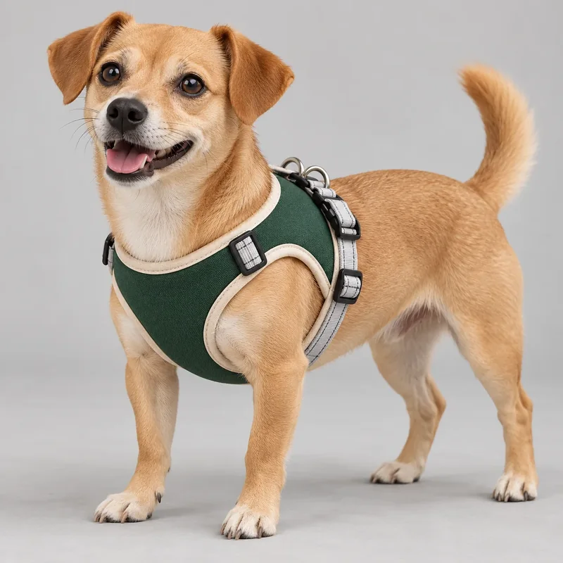 Green Padded Vest Harness — on-pet product visualization