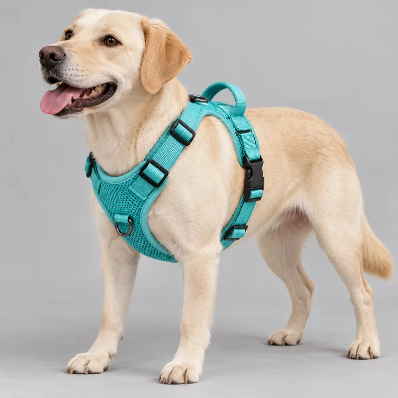 Custom Mesh No-Pull Harness — on-pet product visualization