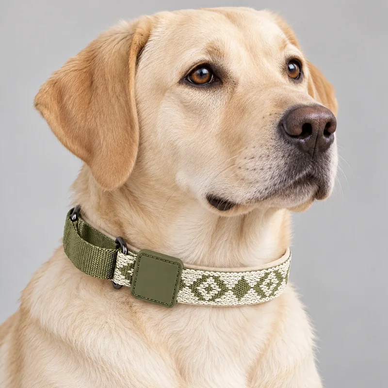 Olive Geometric Padded — on-pet product visualization
