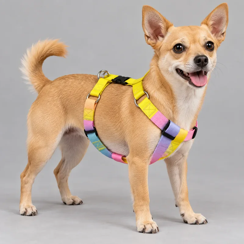 Pastel Color-Block Dog Harness — on-pet product visualization